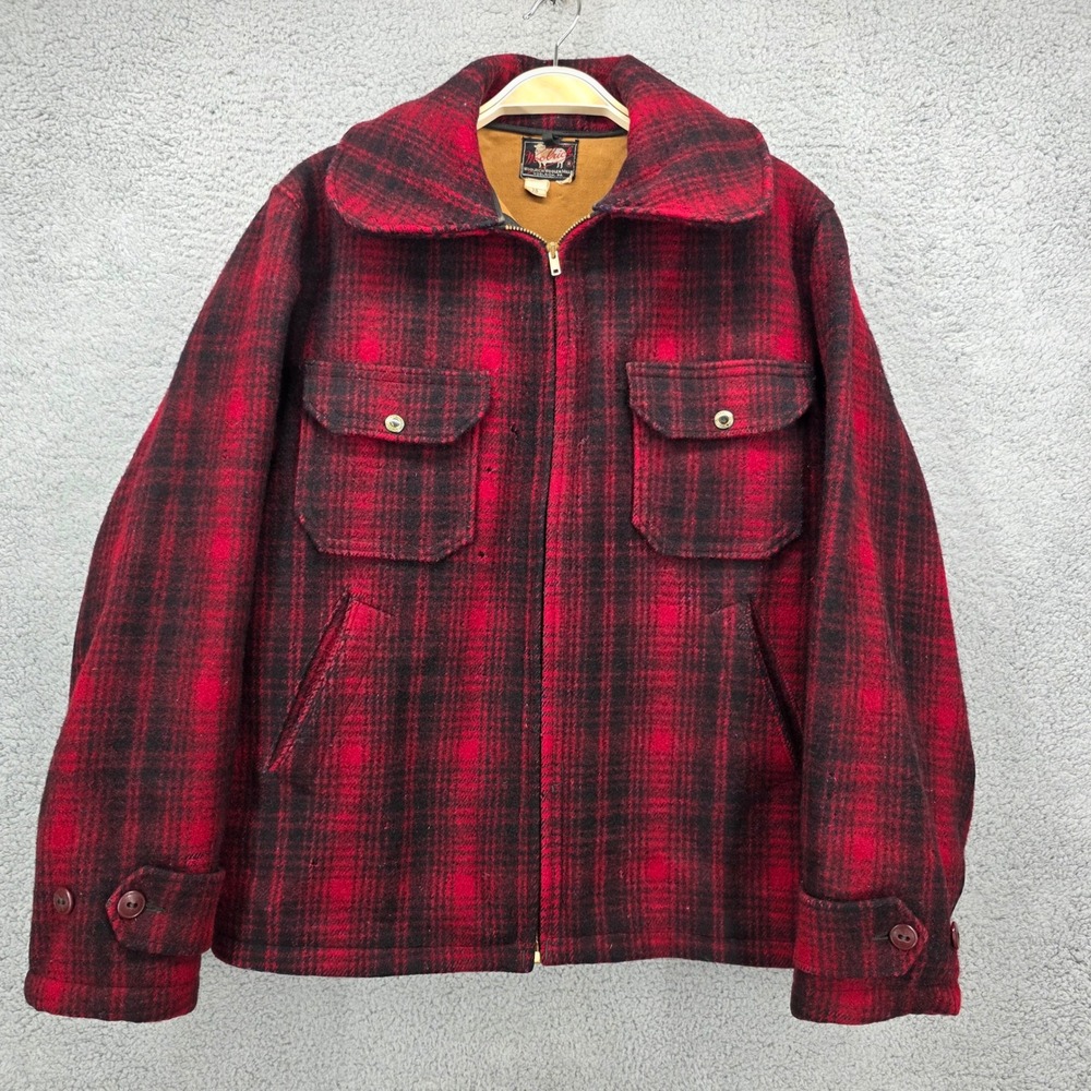 Vintage 1940s Woolrich Mackinaw Wool Hunting Jacket 38 Red Buffalo Plaid USA